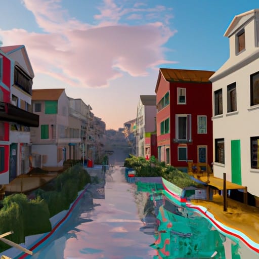 נוף פנורמי של התעלות המקסימות והבתים הצבעוניים בוונציה הקטנה