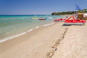 Zakynthos,,Greece,,July,21,,2020:,Picturesque,Golden,Sandy,Beach